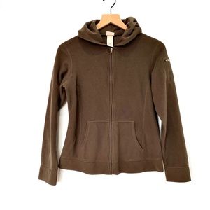 LL Bean Chocolate Brown Zip Front Fleece Hoodie Jacket